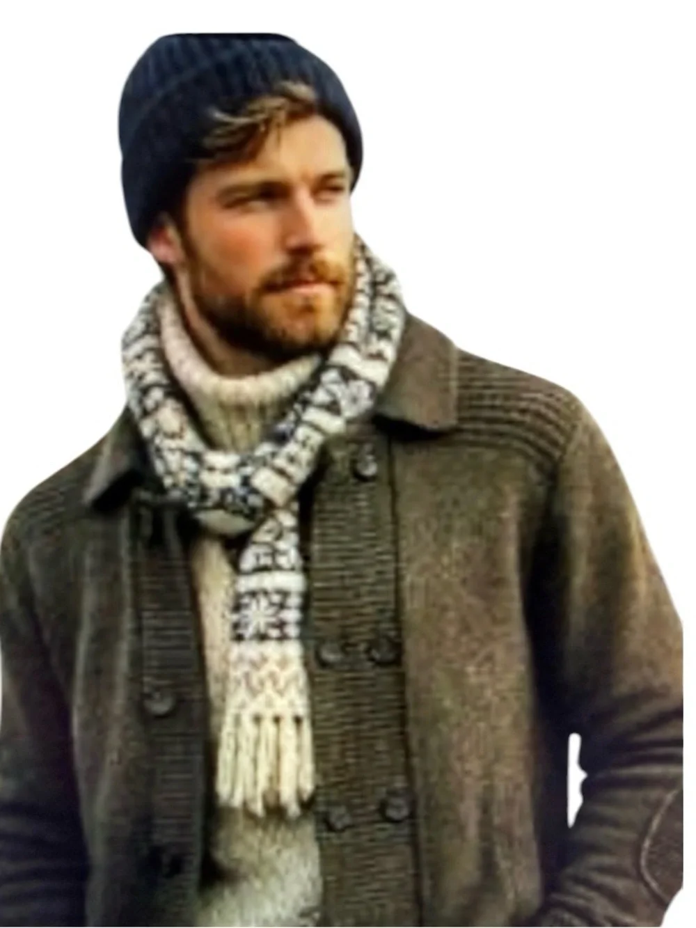 Men’s Lambswool Khaki Double‑Breasted Cardigan w/ Epaulettes – Tasso Elba M
